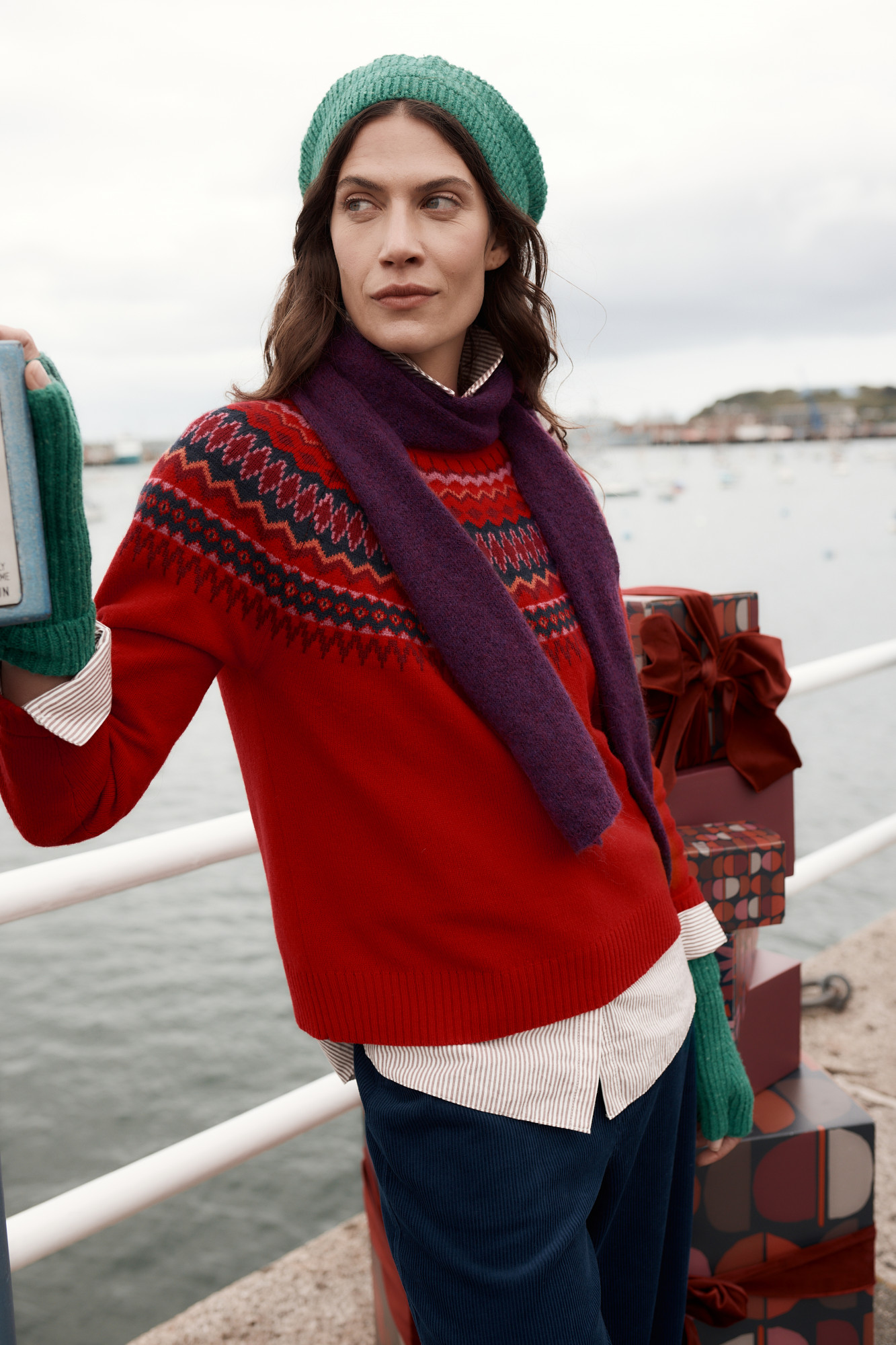 Seasalt Cornwall Pullover Gurnards Head Rot Blau Fairisle