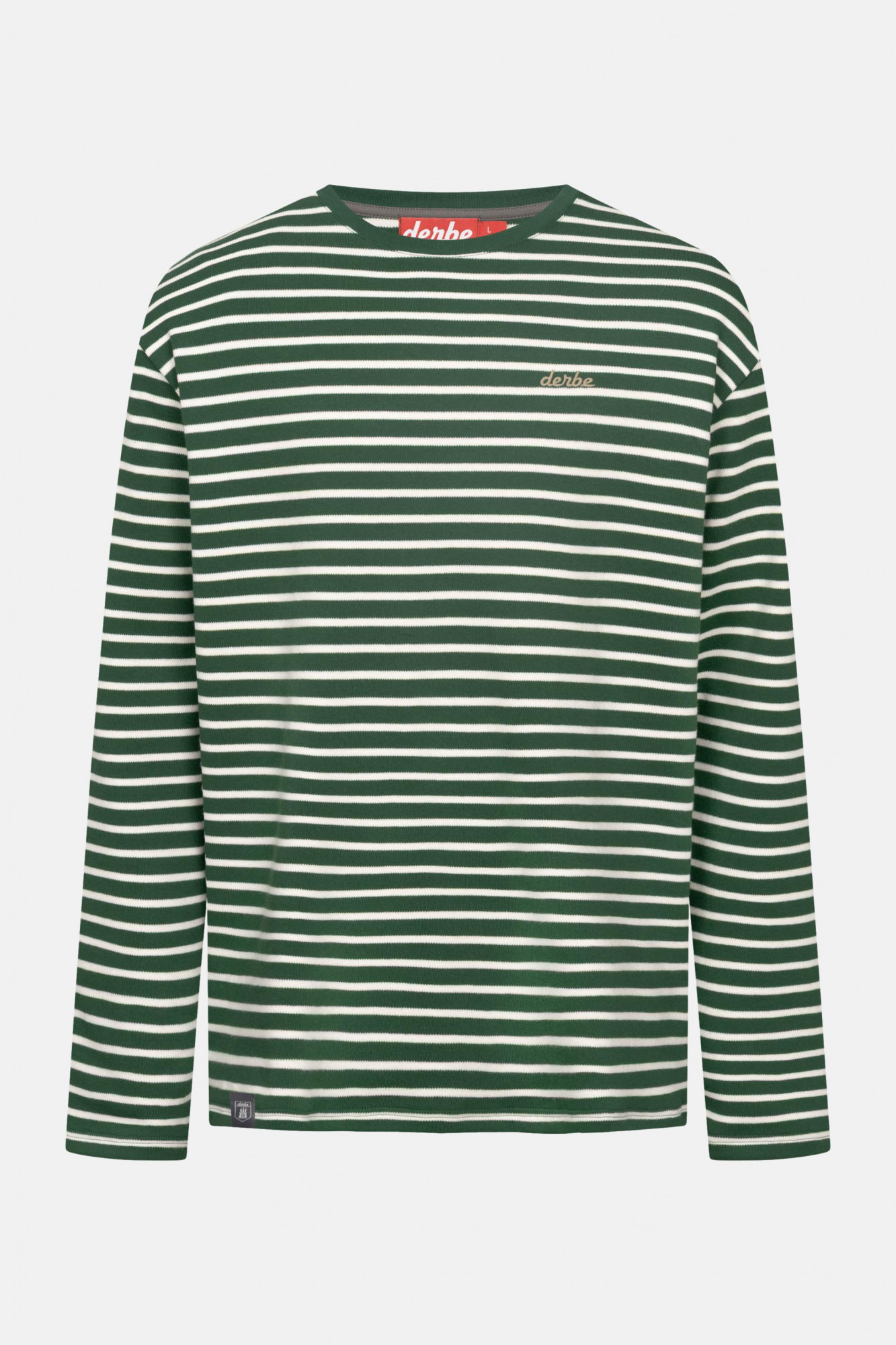 Derbe Streifenshirt Interstriped Herren Grün Weiß Langarmshirt GOTS Organic