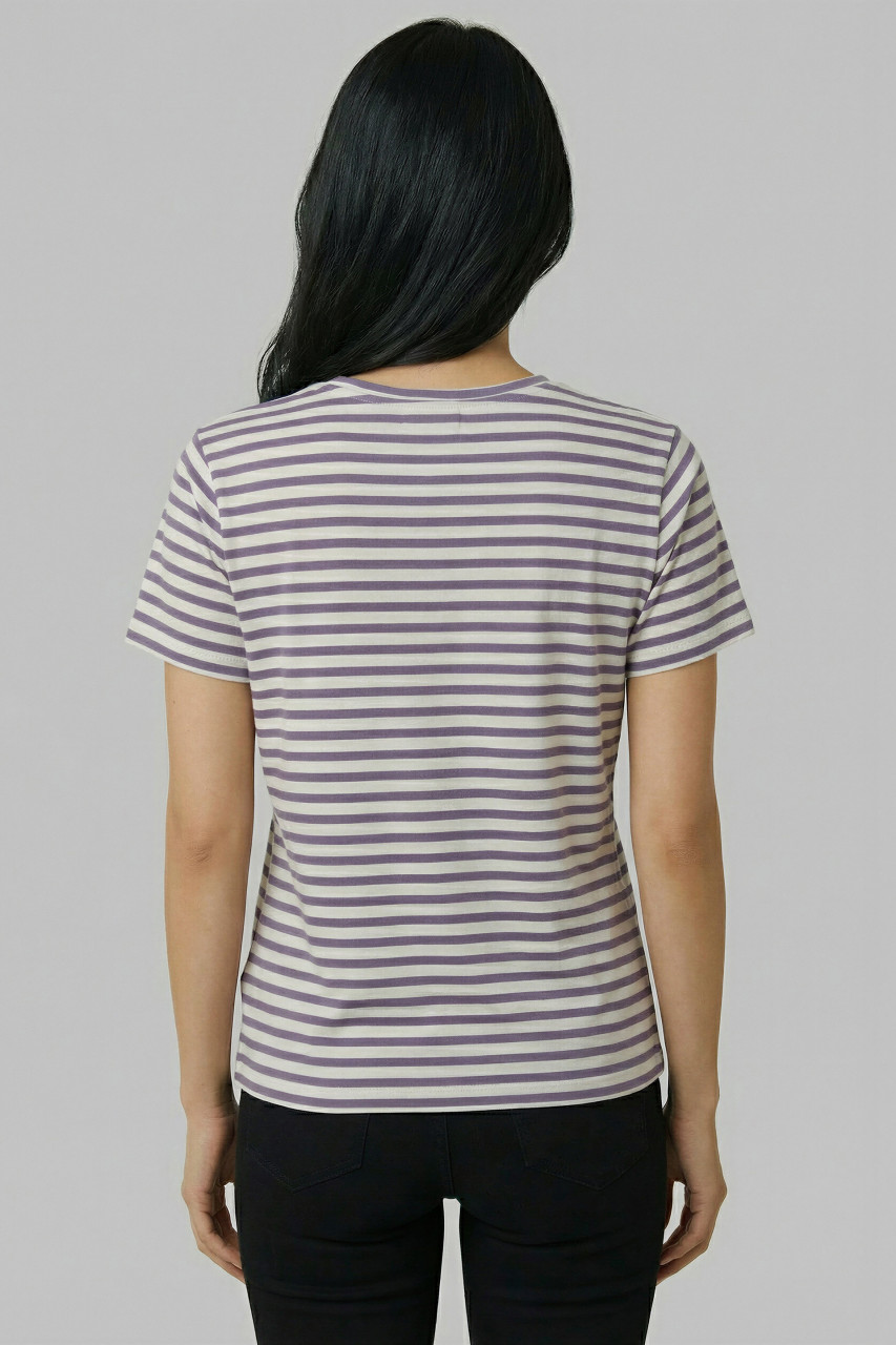 Derbe T-Shirt Franz Cherie Damen Beige Lila Grau Streifenshirt GOTS Organic