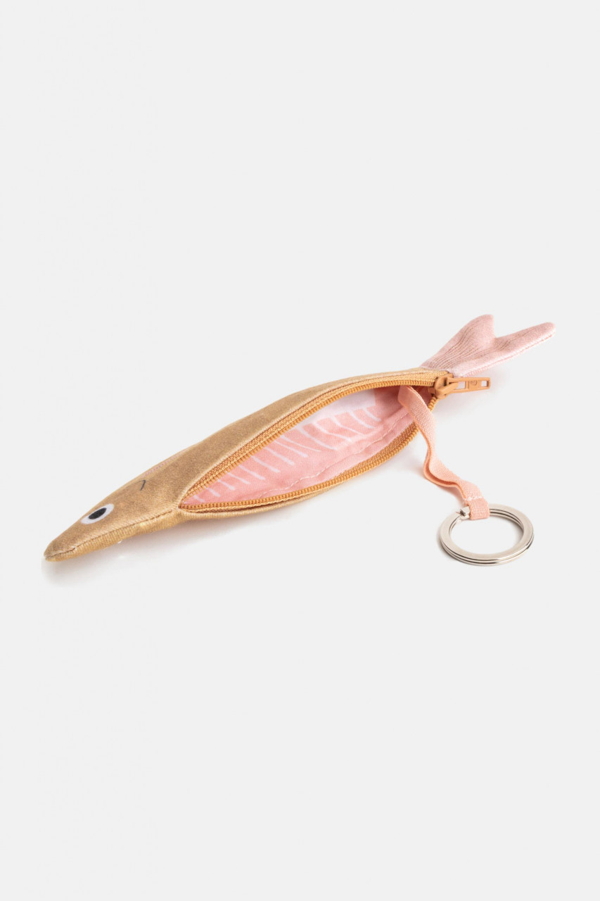 Don Fisher Schlüsselanhänger Tasche Anchovis Gold Rosa Fisch