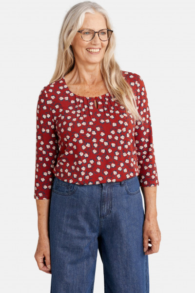 Seasalt Cornwall Needle Point Top Damen Blusenshirt Sketched Buds Burnt Orange Rot