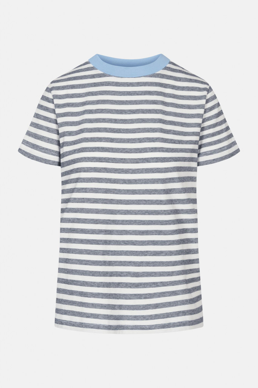 MELA Khira Damen T-Shirt Thin Stripes Powder Blue Gestreift Blau