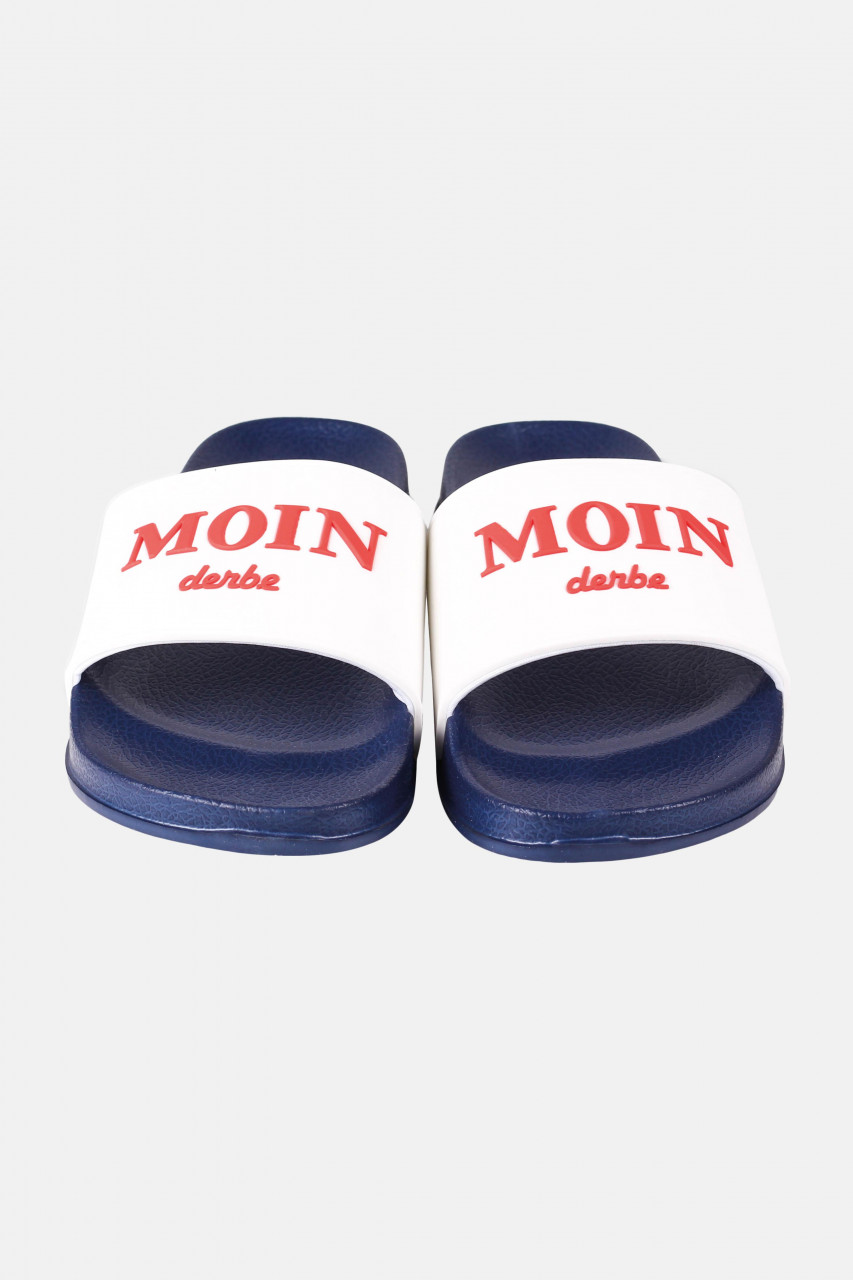 Derbe Buddellette Moin Schlappen Latschen Weiß Blau Rot