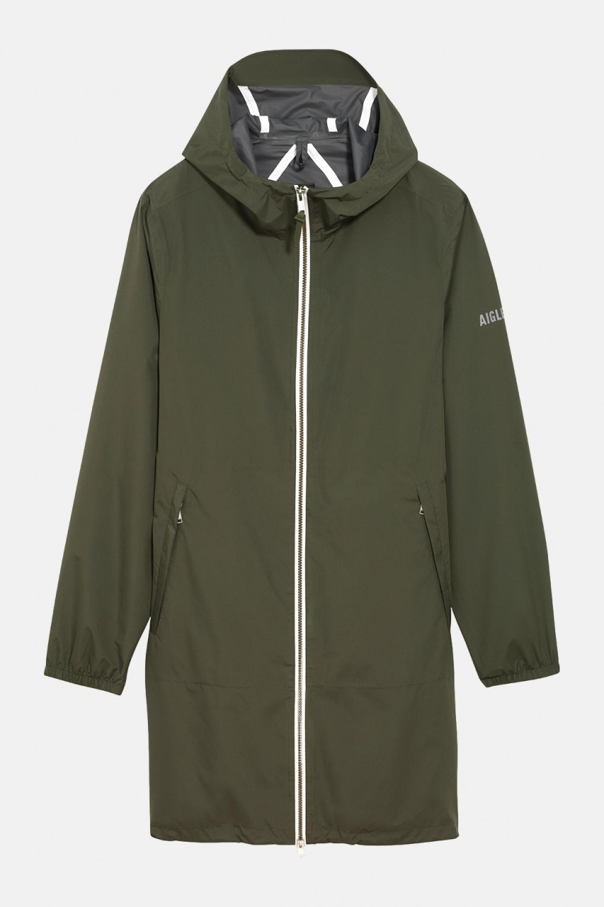 Aigle Regenjacke Oliv Grün Langer Parka Packbar
