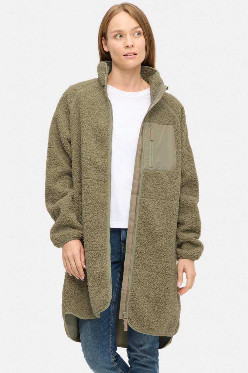 Derbe Damen Fleecejacke Kuschelby Long Hellgrün Oliv Teddy