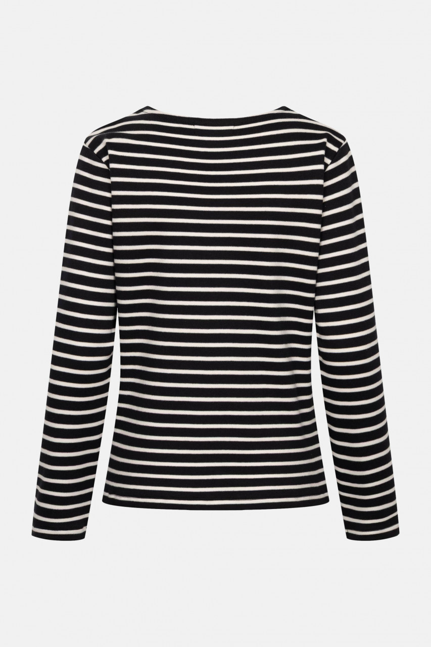 Derbe Streifenshirt Interstriped Damen Schwarz Weiß Langarmshirt GOTS Organic