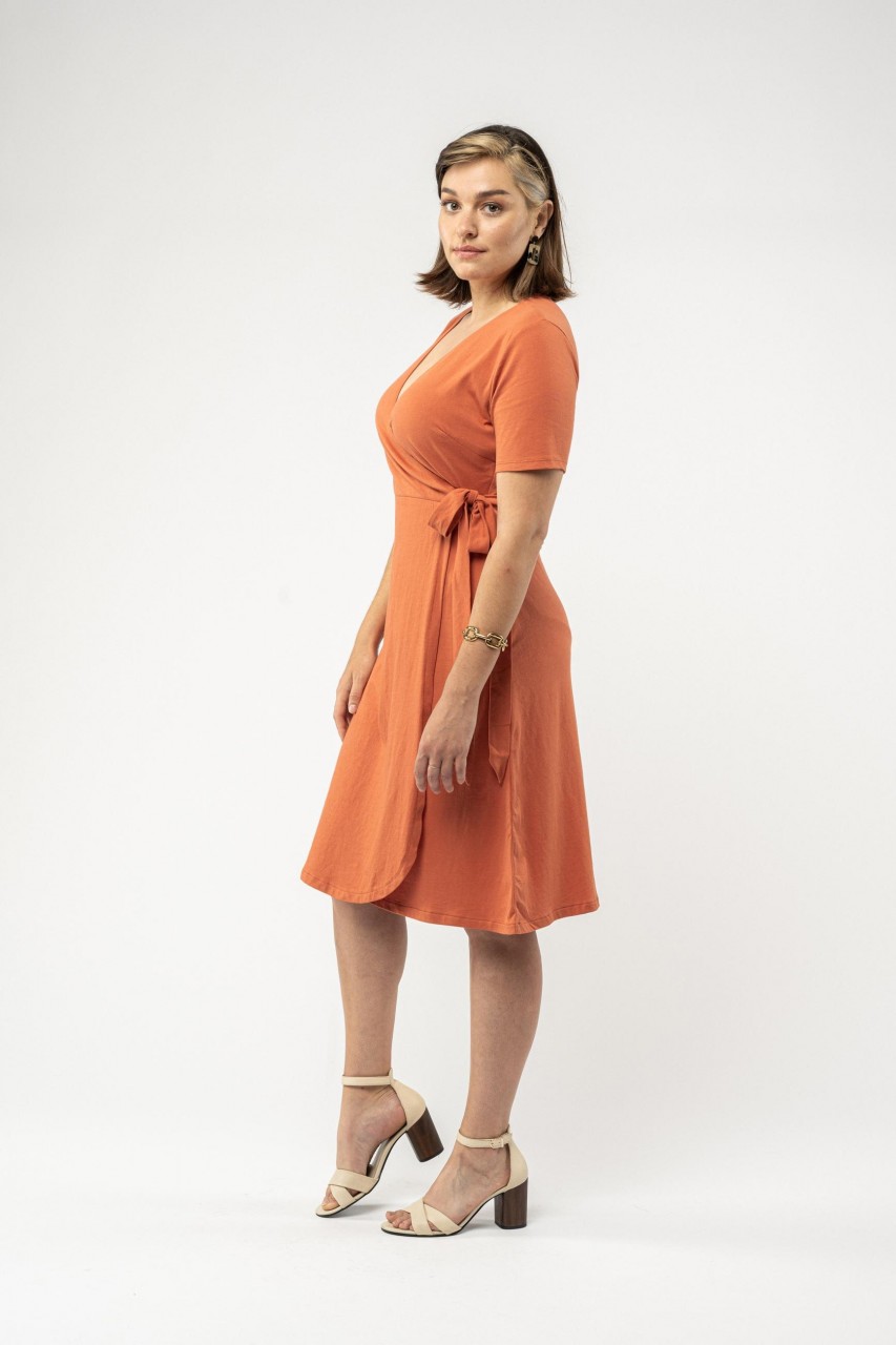 MELA Mohana Damen Jersey Kleid Terracotta Orange