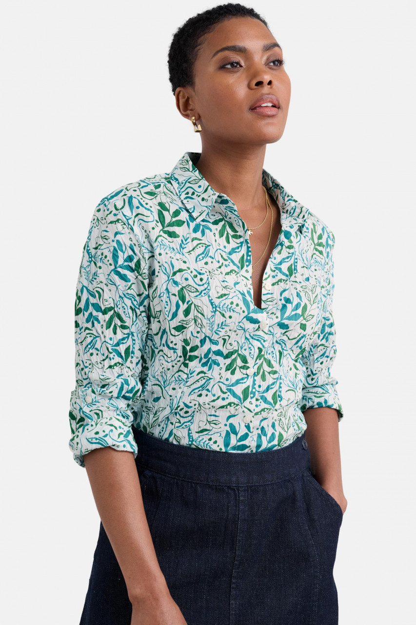 Seasalt Cornwall Larissa Damen Bluse Türkis Grün Blätter Erbsen