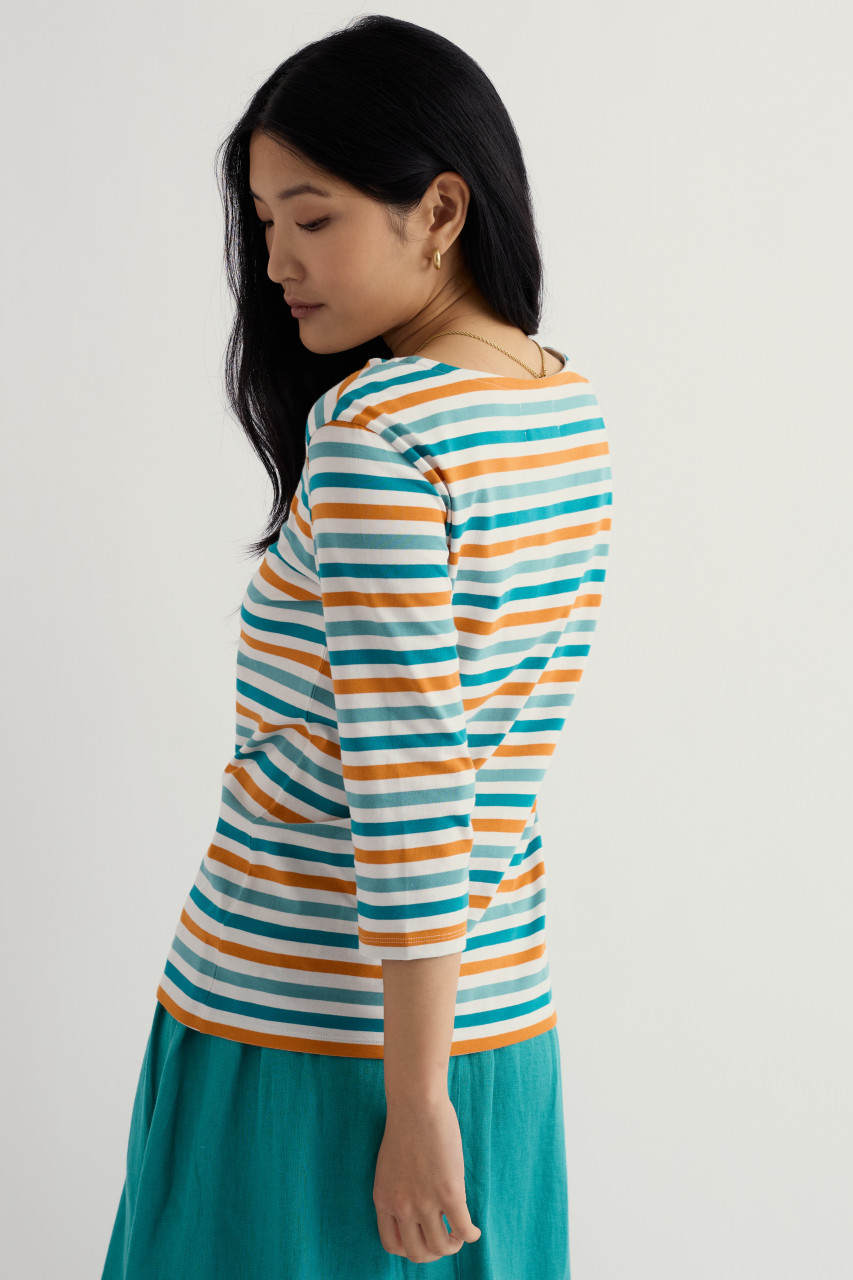 Seasalt Cornwall Streifenshirt Sailor Damen Türkis Orange Weiß GOTS