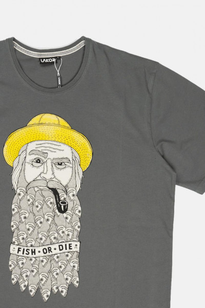 LAKOR T-Shirt Fishy Beard Herren Grau Kapitän Pfeife LAKOR T-Shirt Fishy Beard Herren Grau Kapitän Pfeife