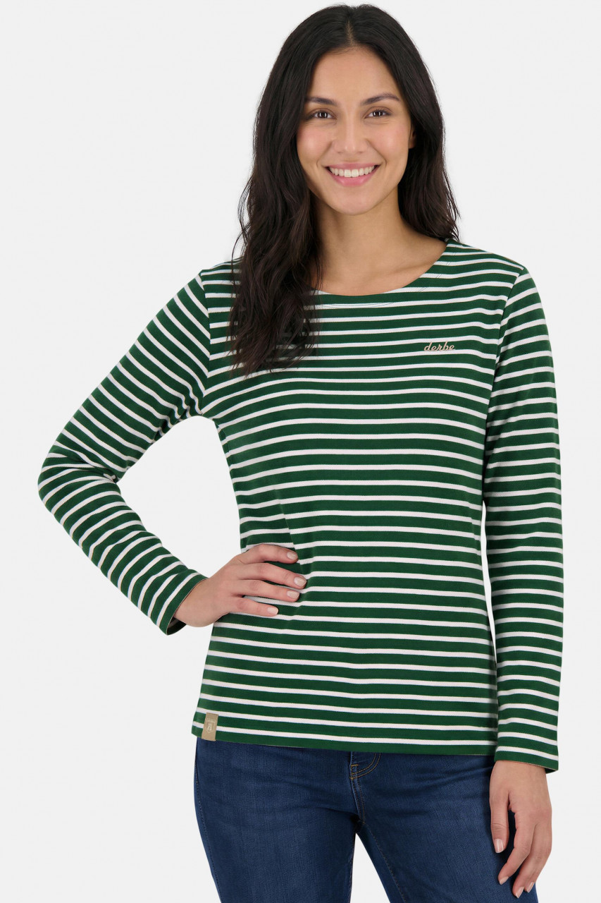 Derbe Streifenshirt Interstriped Damen Grün Weiß Langarmshirt GOTS Organic