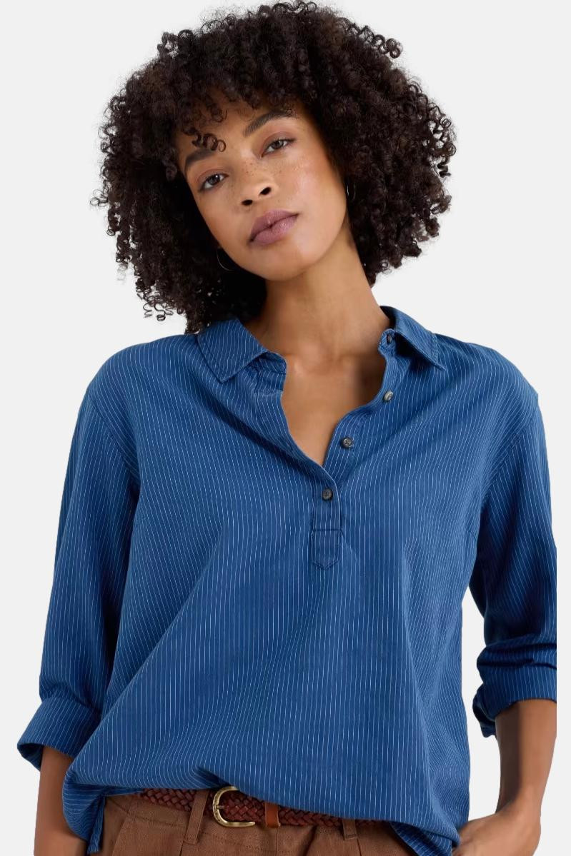Seasalt Bluse St Keverne Damen Blau Jeanshemd Indigo Streifen