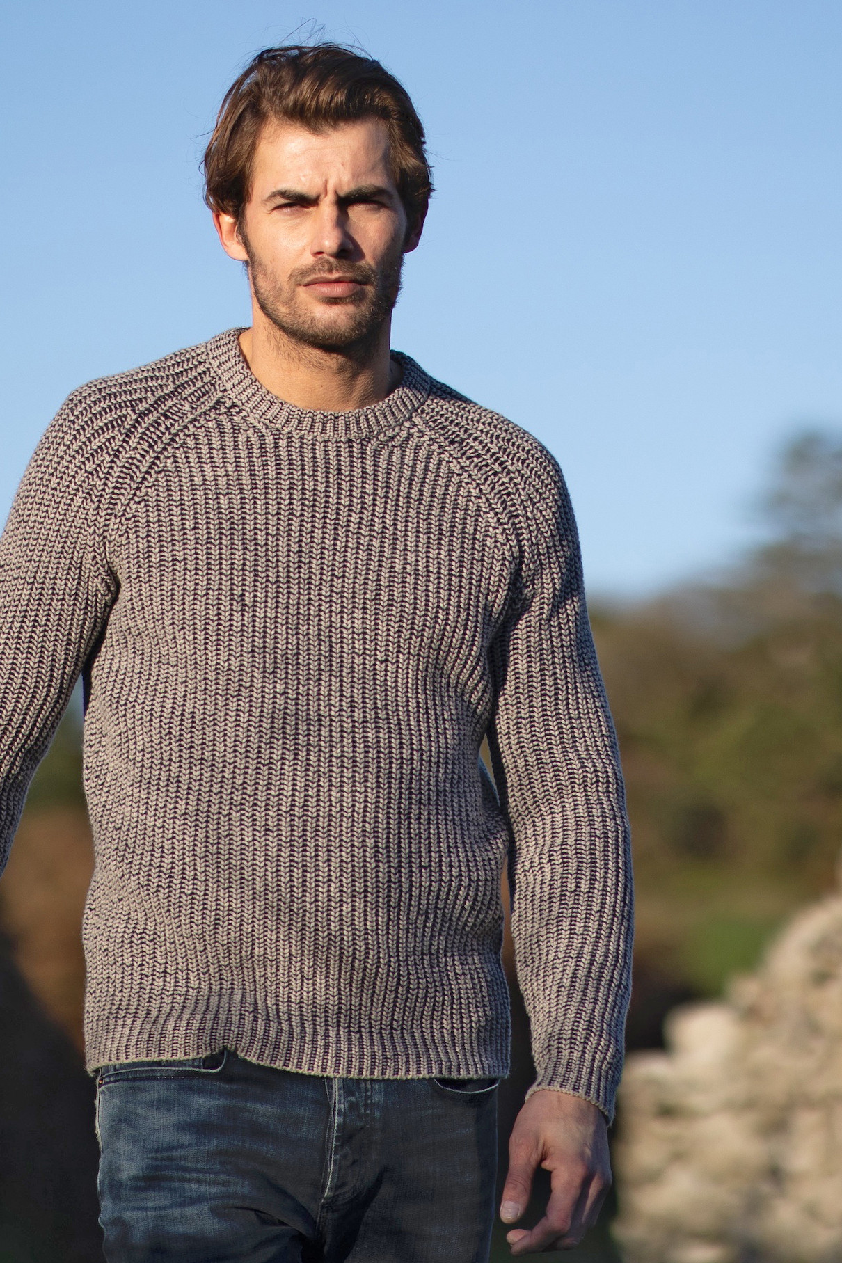 Fisherman out of Ireland Herren Pullover Beige Grau Blau Rippstrick