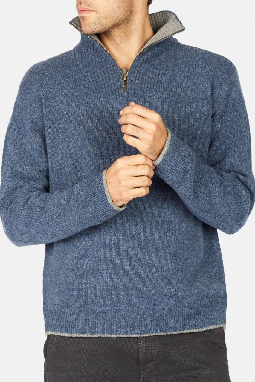 IrelandsEye Troyer Halfzip Blau Herren Pullover Jeans Blue Stone
