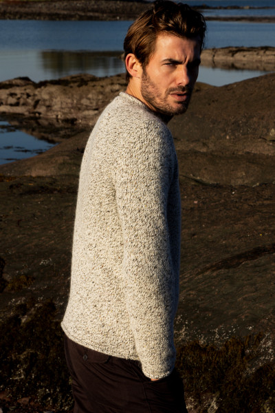 Fisherman out of Ireland Pullover Herren Grau Weiß Rollrand