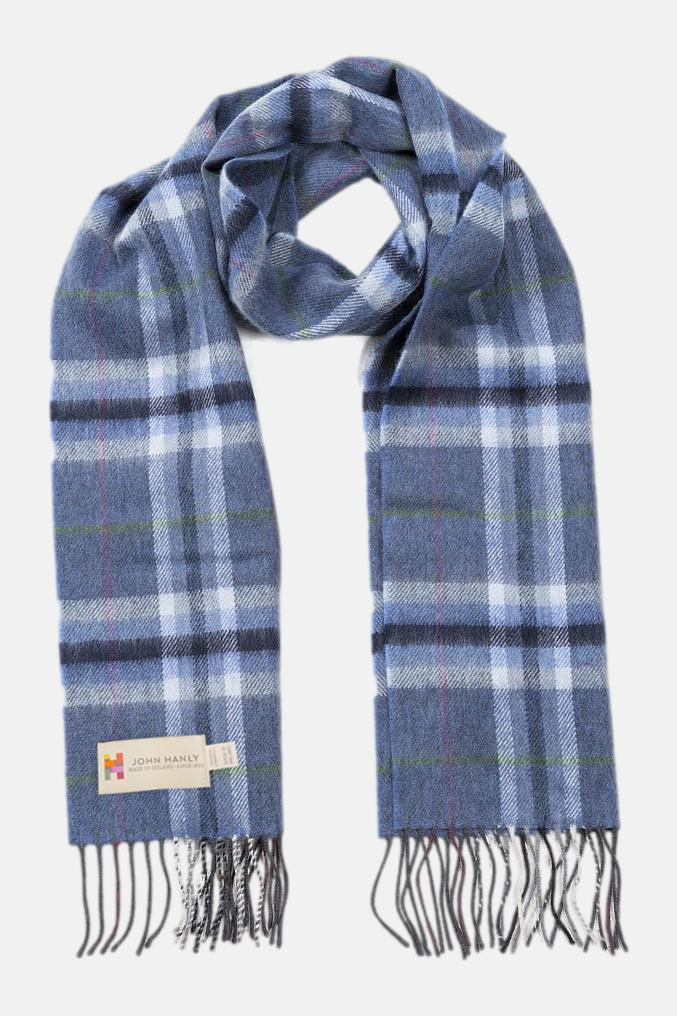 John Hanly Schal Merino Jeans Blau Karo