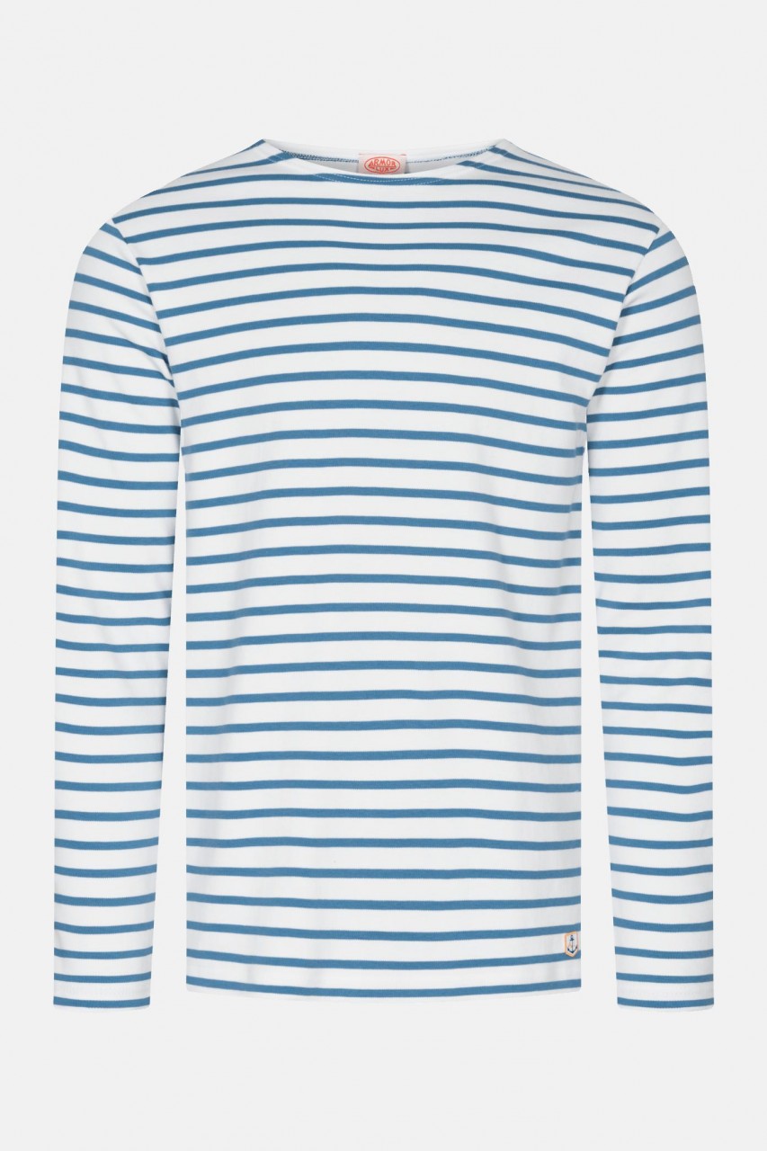 Armor Lux Herren Streifenshirt Houat Weiß Petrol Milch Lagoon
