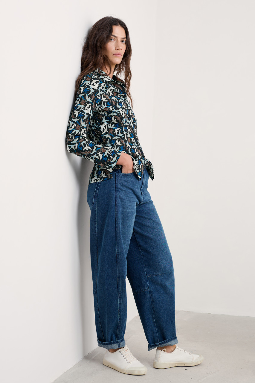 Seasalt Bluse Larissa Damen Blau Beige Vogel Swooping Birds