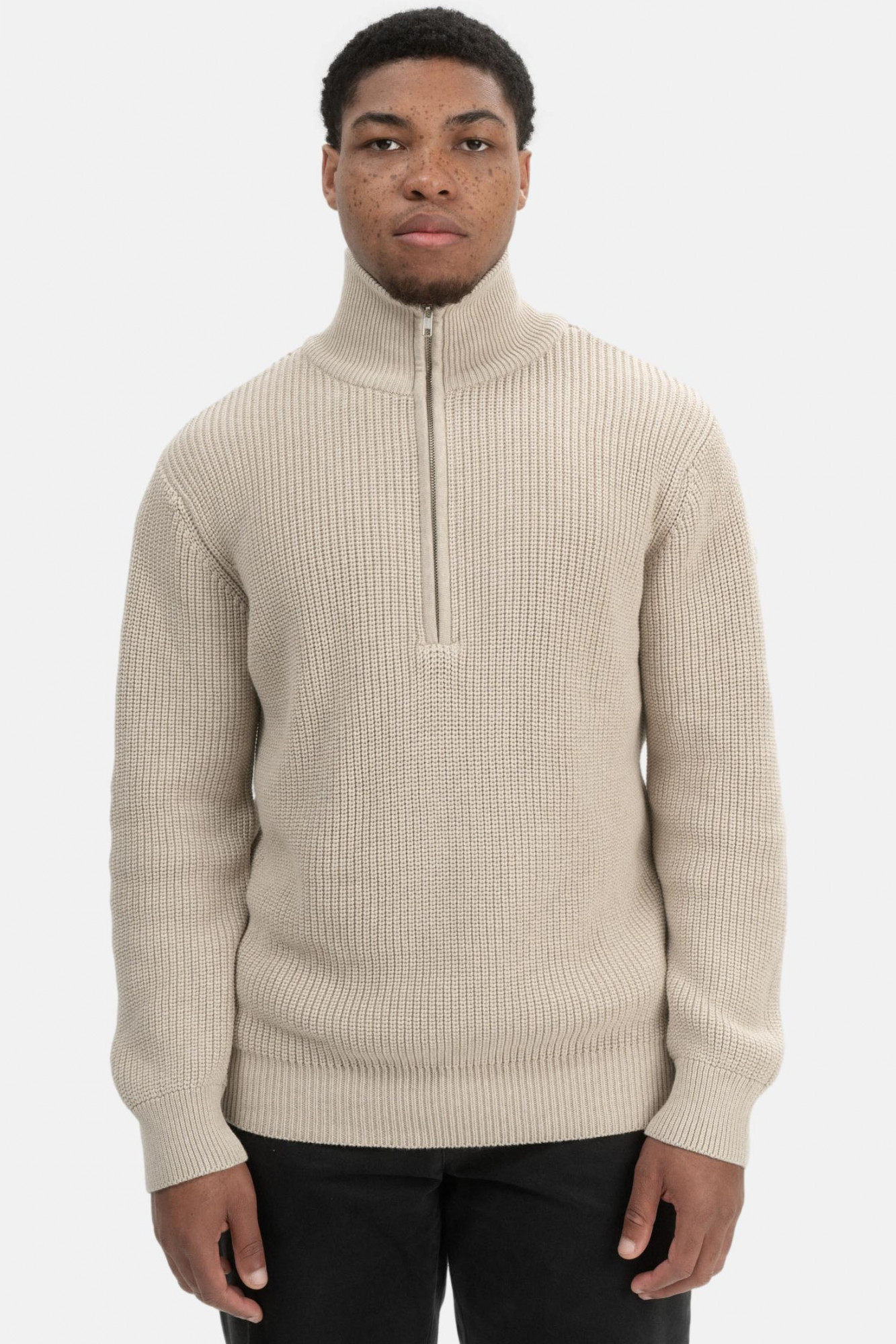 MELA Troyer UDAI Herren Pullover Beige Meliert Baumwolle GOTS Organic