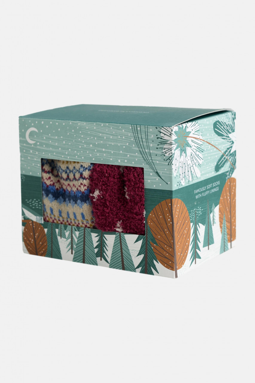 Seasalt Cornwall 2er Set Damensocken Rot Blau Fairisle Flauschig