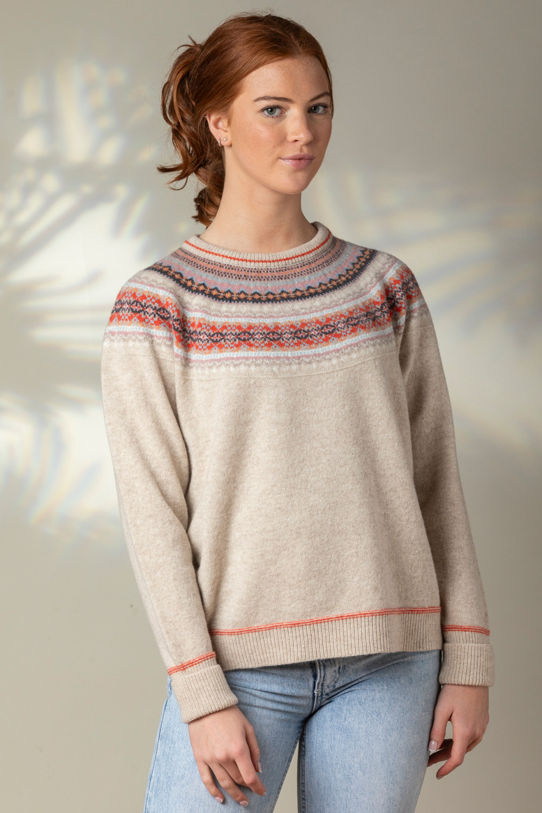 ERIBÉ Pullover Alpine Breeze Damen Beige Weiß Fairisle