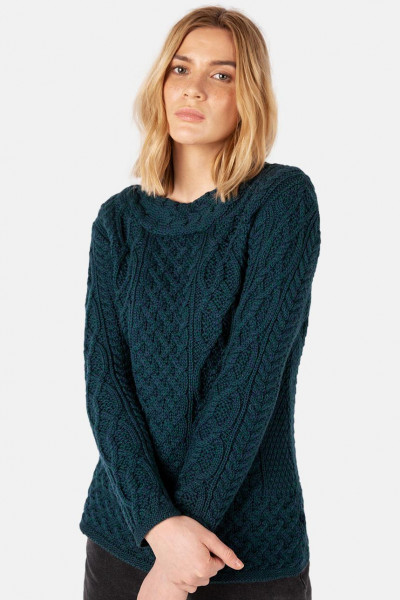 IrelandsEye Aran Spindle Petrol Damen Pullover Blau Atlantic Blue