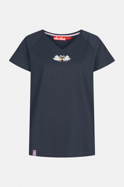 Derbe Schwanenliebe Damen Shirt V-Ausschnitt Navy Dunkelblau Derbe Schwanenliebe Damen Shirt V-Ausschnitt Navy Dunkelblau
