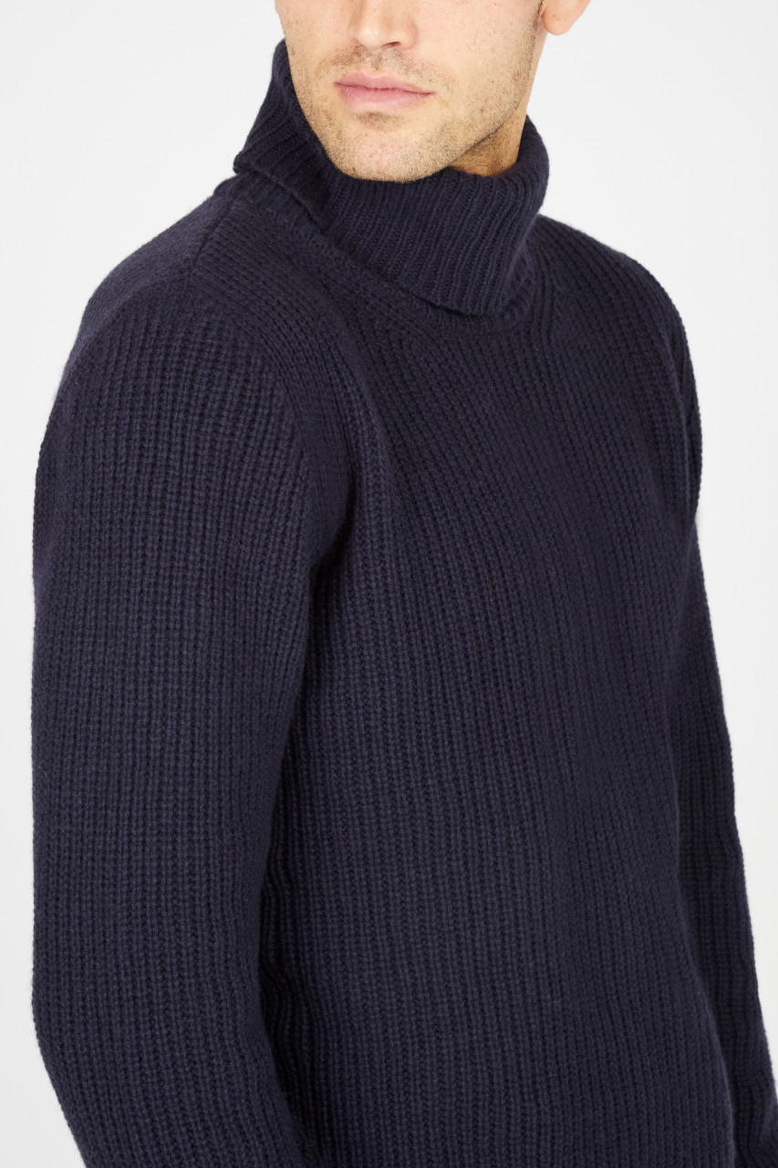 IrelandsEye Pullover Fishermans Rib Herren Blau Rollkragen Navy