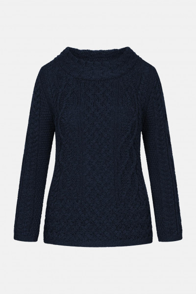 Aran Pullover Spindle Blau für Damen von IrelandsEye