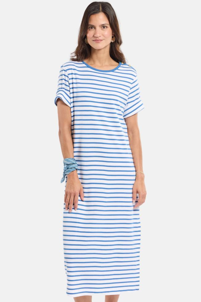 Armor Lux Kleid Damen Weiß Blau Mariniere Gestreift Schulterknöpfe