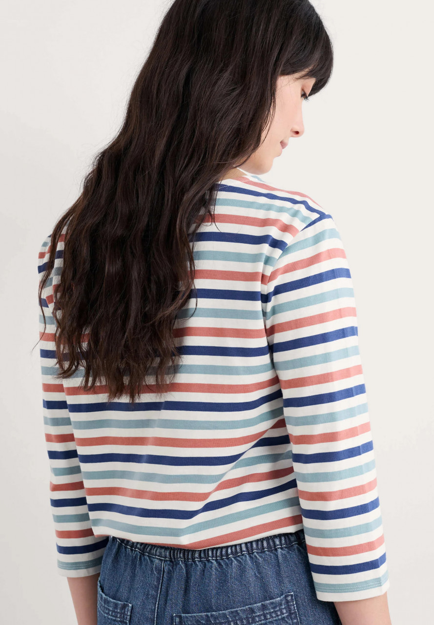Seasalt Streifenshirt Tri Sailor Top Damen Blau Rosa GOTS Organic