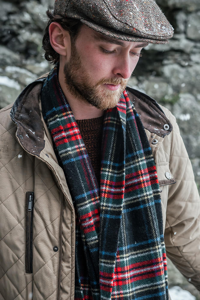 John Hanly Schal Irish Lambswool Blau Rot Grün Kariert Tartan