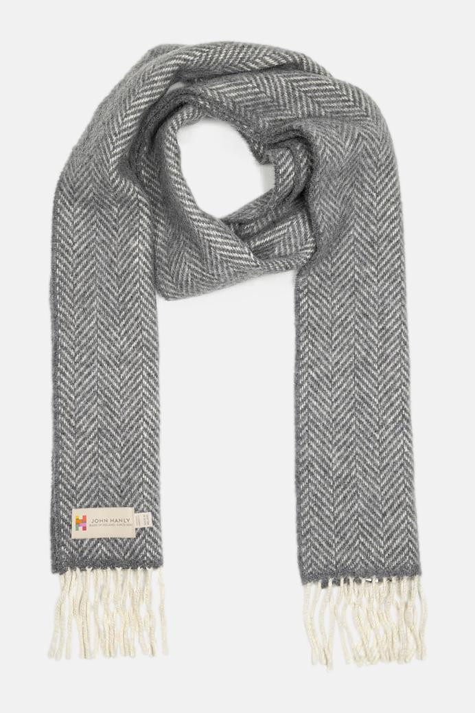 John Hanly Schal Irish Merino Kaschmir Grau Herringbone