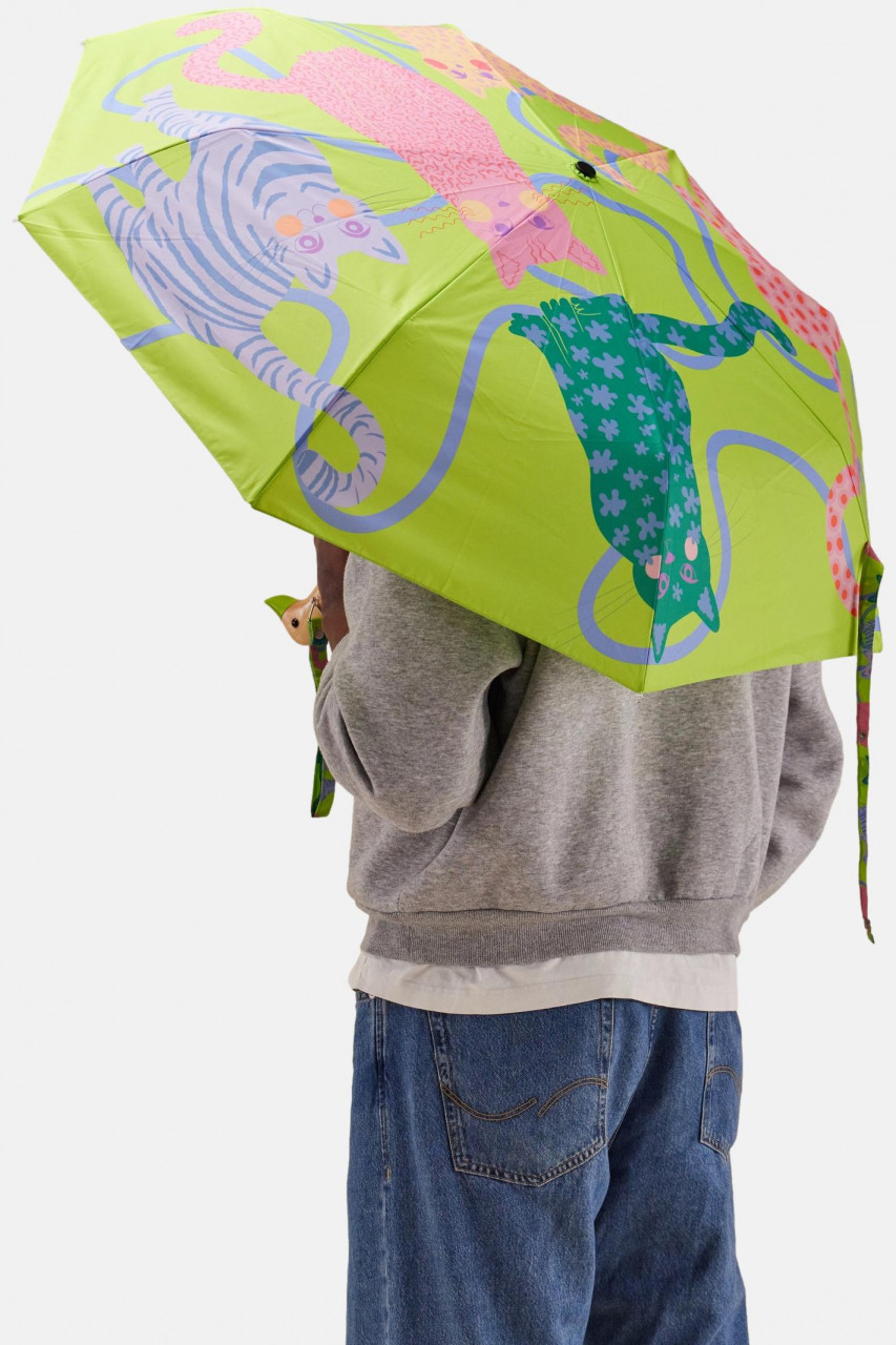 Original Duckhead Regenschirm Lime Arty Cats Hellgrün Neon Katzen Blau Rosa