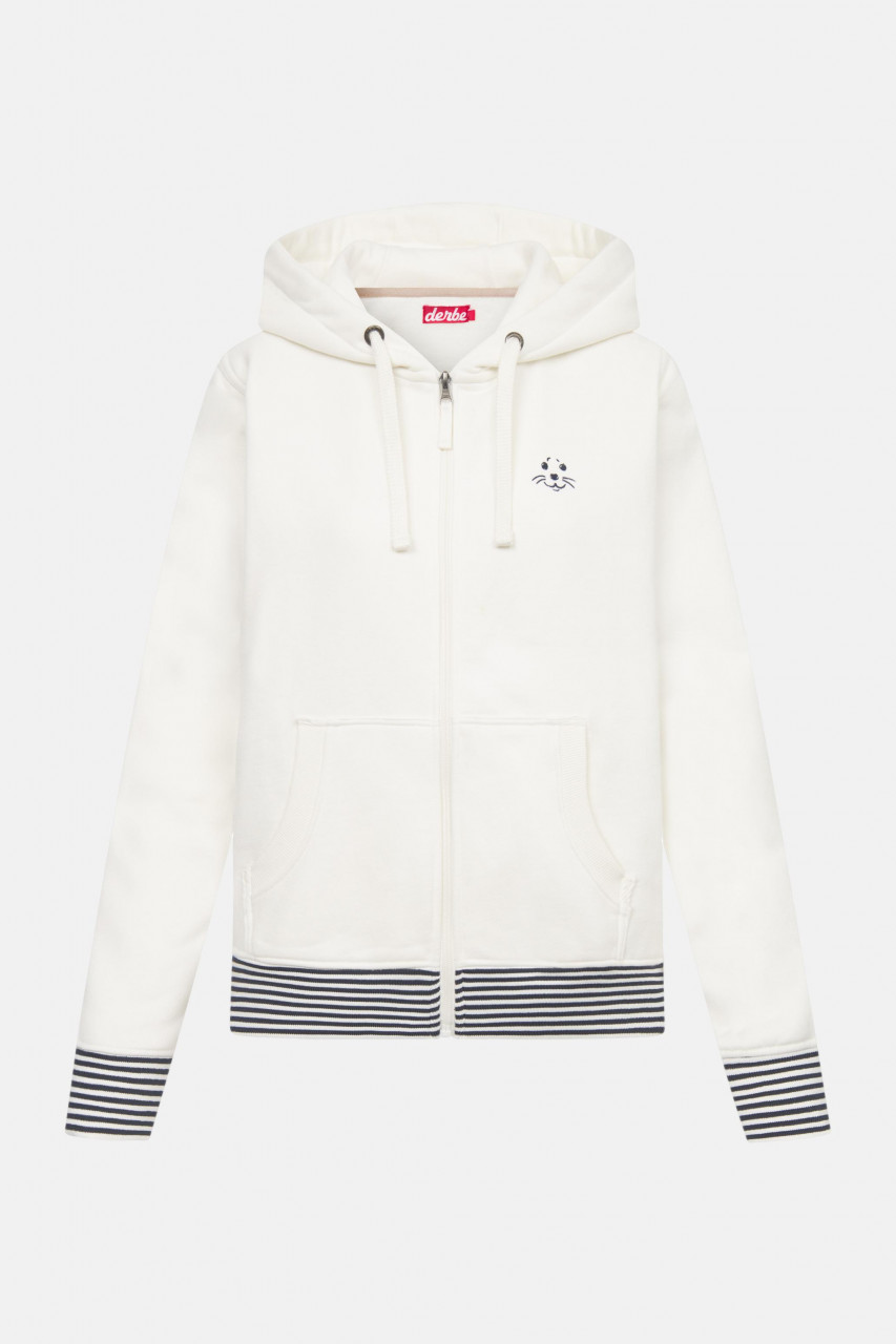 Derbe Sweatjacke Robbenschnute Striped Damen Weiß Zip Hoodie