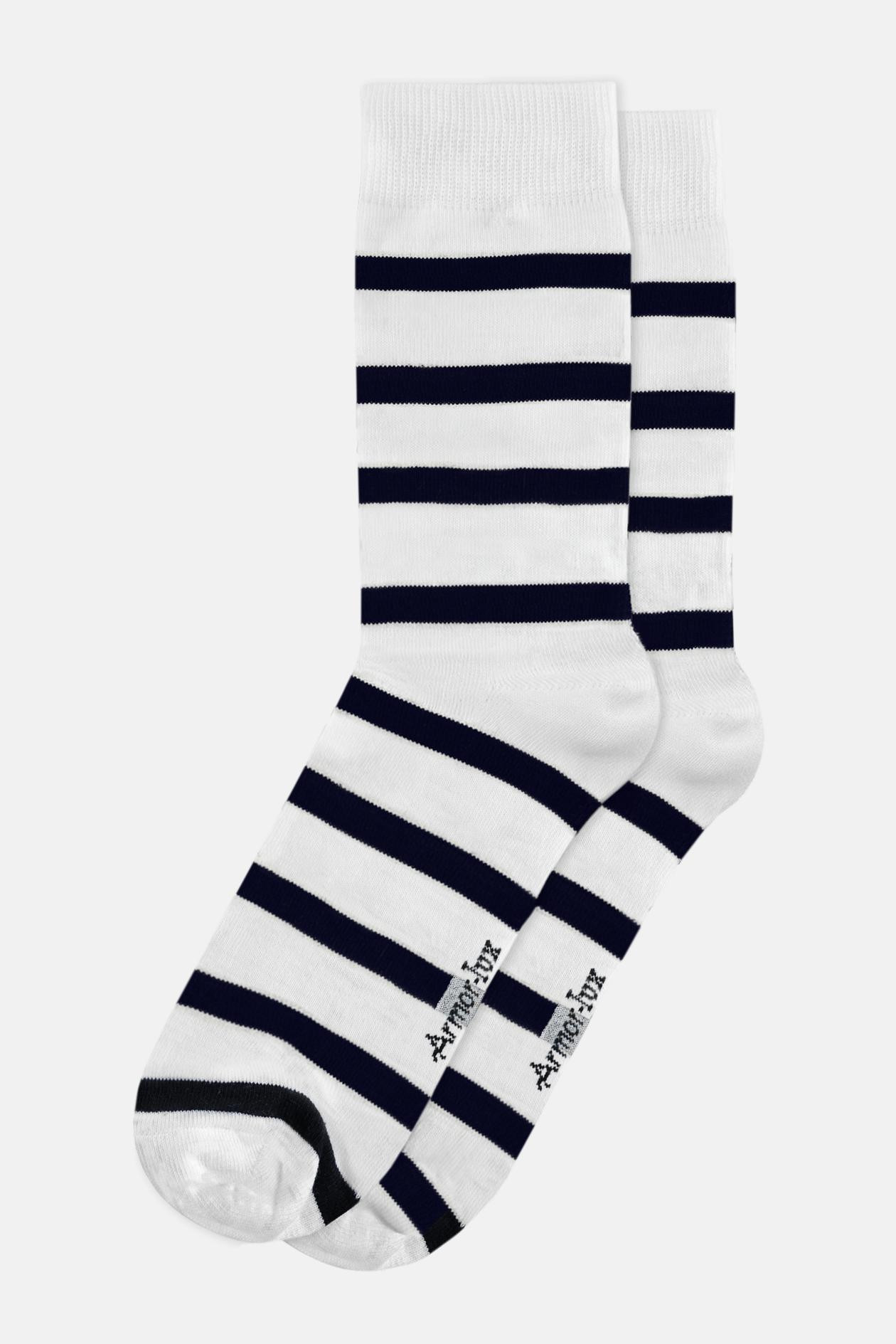 Armor Lux Damen Socken Weiß Blau Gestreift Chaussettes