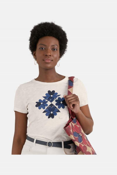 Seasalt Cornwall Printing Ink Damen T-Shirt Weiß Blau Blumen GOTS