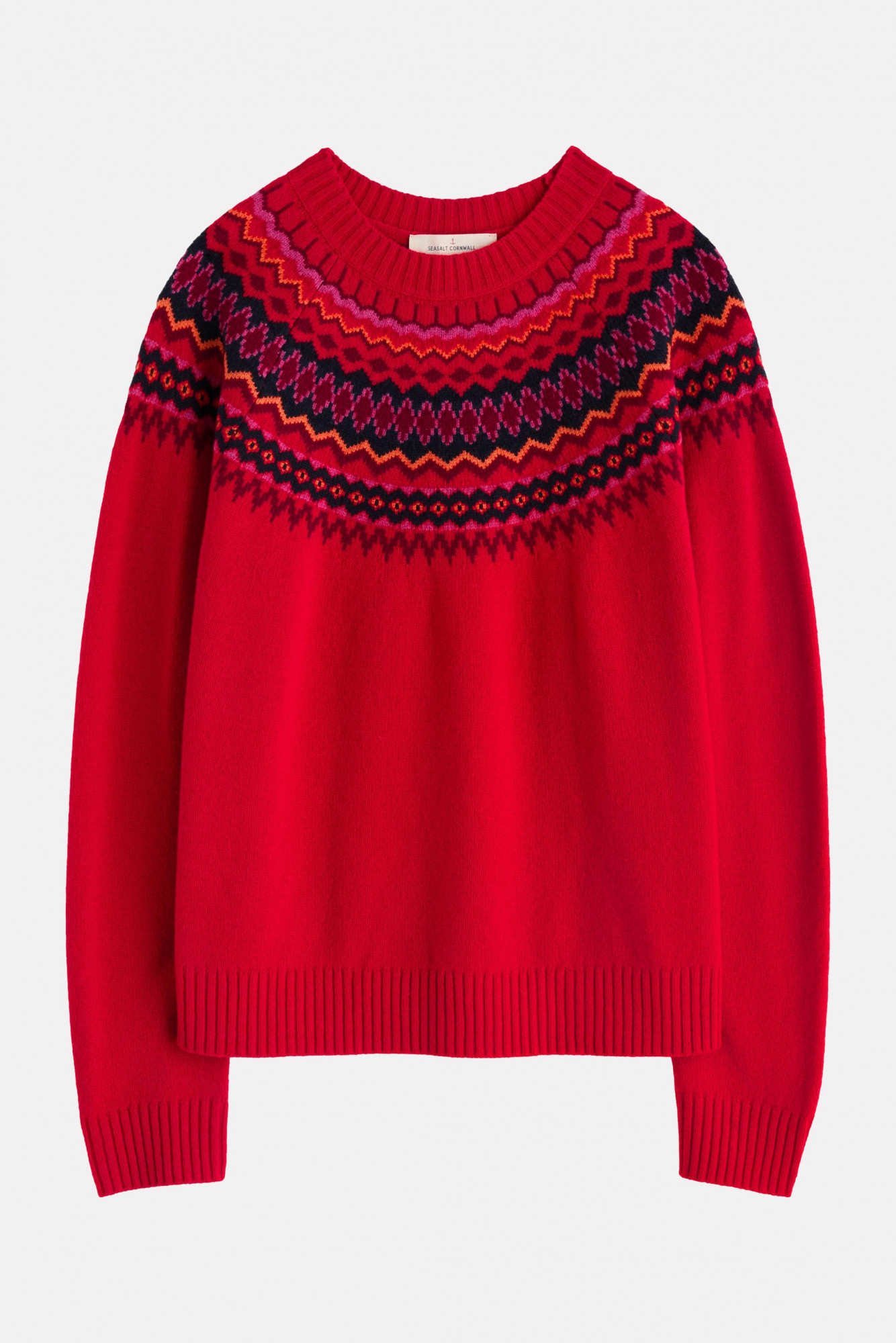 Seasalt Cornwall Pullover Gurnards Head Rot Blau Fairisle
