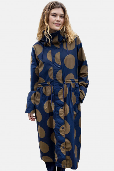 Danefae Regenmantel Danethunder Damen Blau Oliv Punkte Parka Extra Lang
