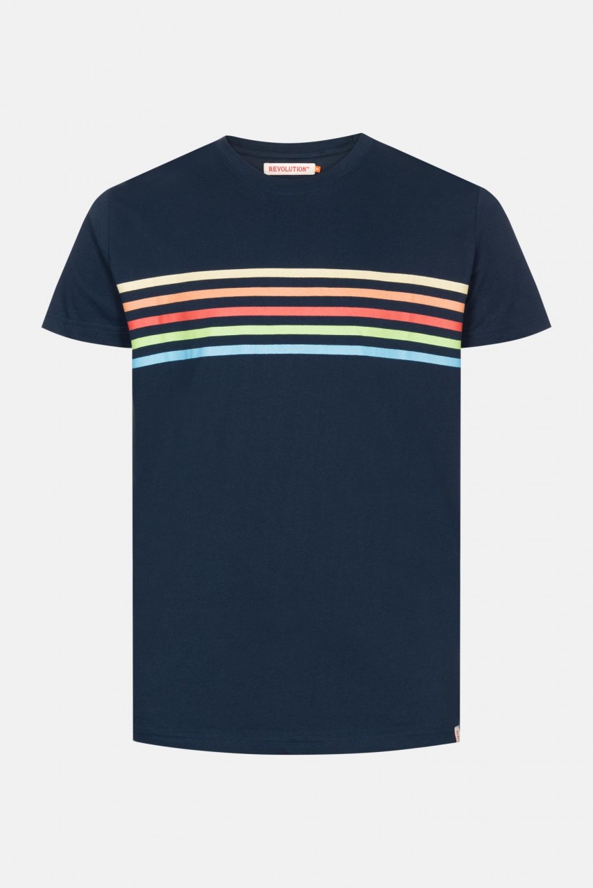 RVLT Revolution Rai Herren T-Shirt Navy Dunkelblau Streifen