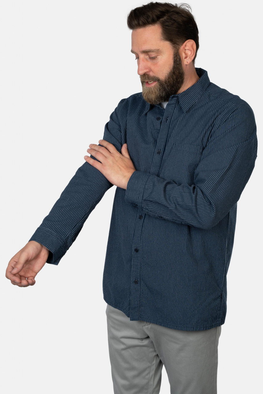 Hanseheld Schnieker Fischer Hemd Herren Blau Weiß Gestreift Fischerhemd GOTS Organic