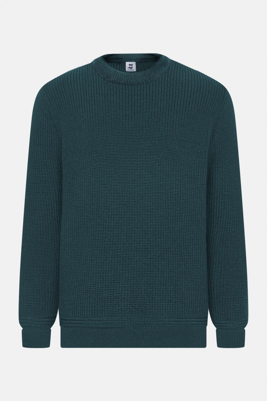 Hanseheld Strickpullover Schurwolle Atlantik Grün GOTS Organic