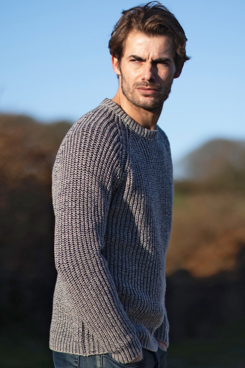 Fisherman out of Ireland Herren Pullover Beige Grau Blau Rippstrick