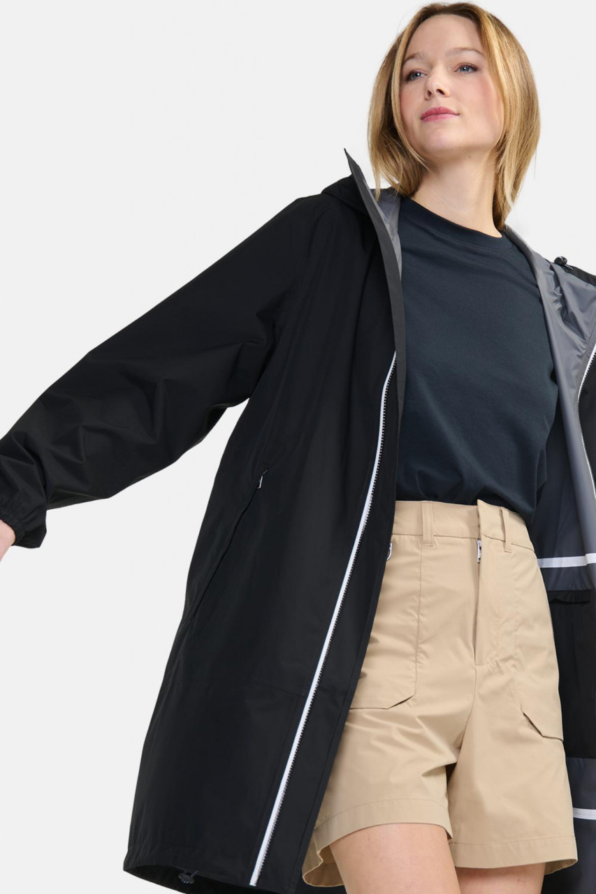 Aigle Regenjacke Schwarz Langer Parka Packbar