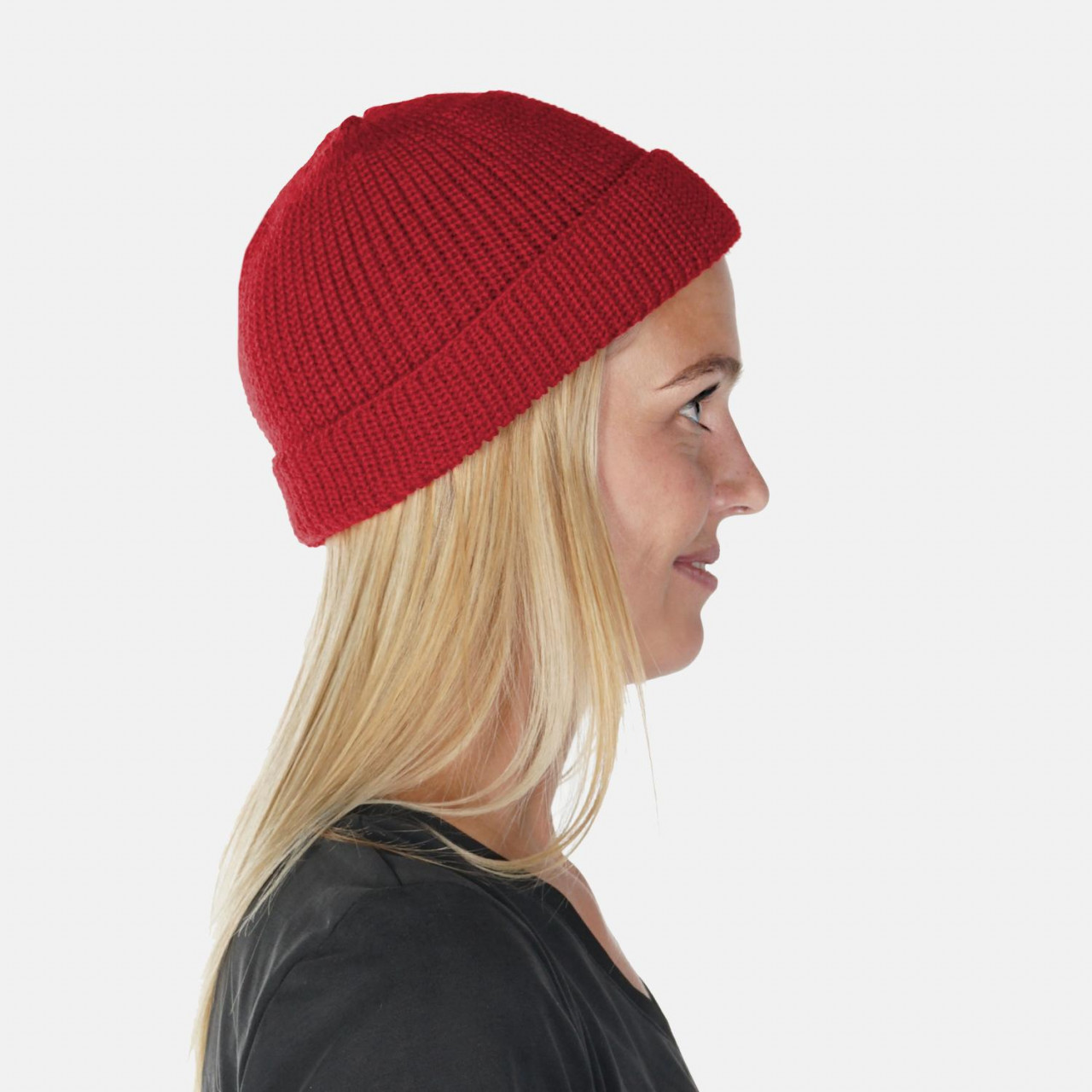 Hanseheld Strickmütze Seebär GOTS Dockermütze Seemannsmütze kurz und flach - Rot