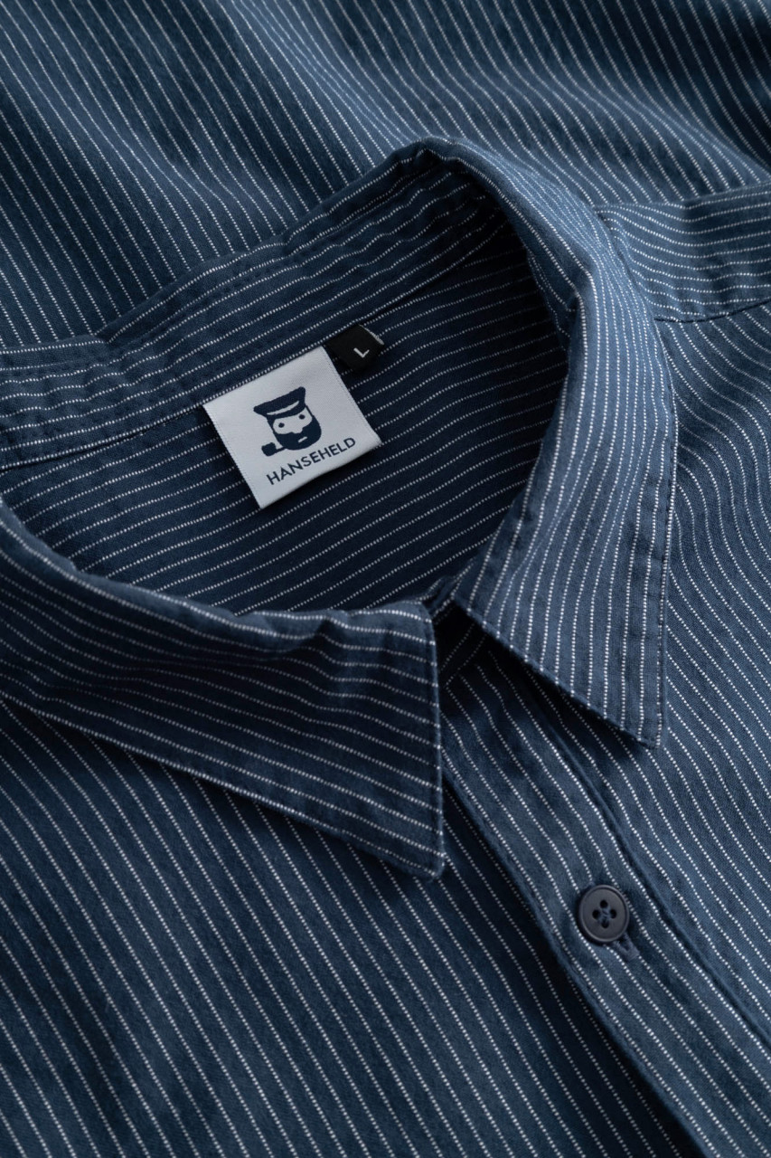 Hanseheld Schnieker Fischer Hemd Herren Blau Weiß Gestreift Fischerhemd GOTS Organic