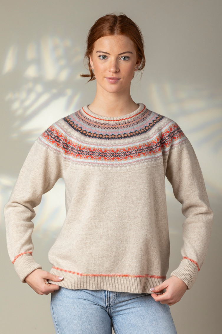 ERIBÉ Pullover Alpine Breeze Damen Beige Weiß Fairisle