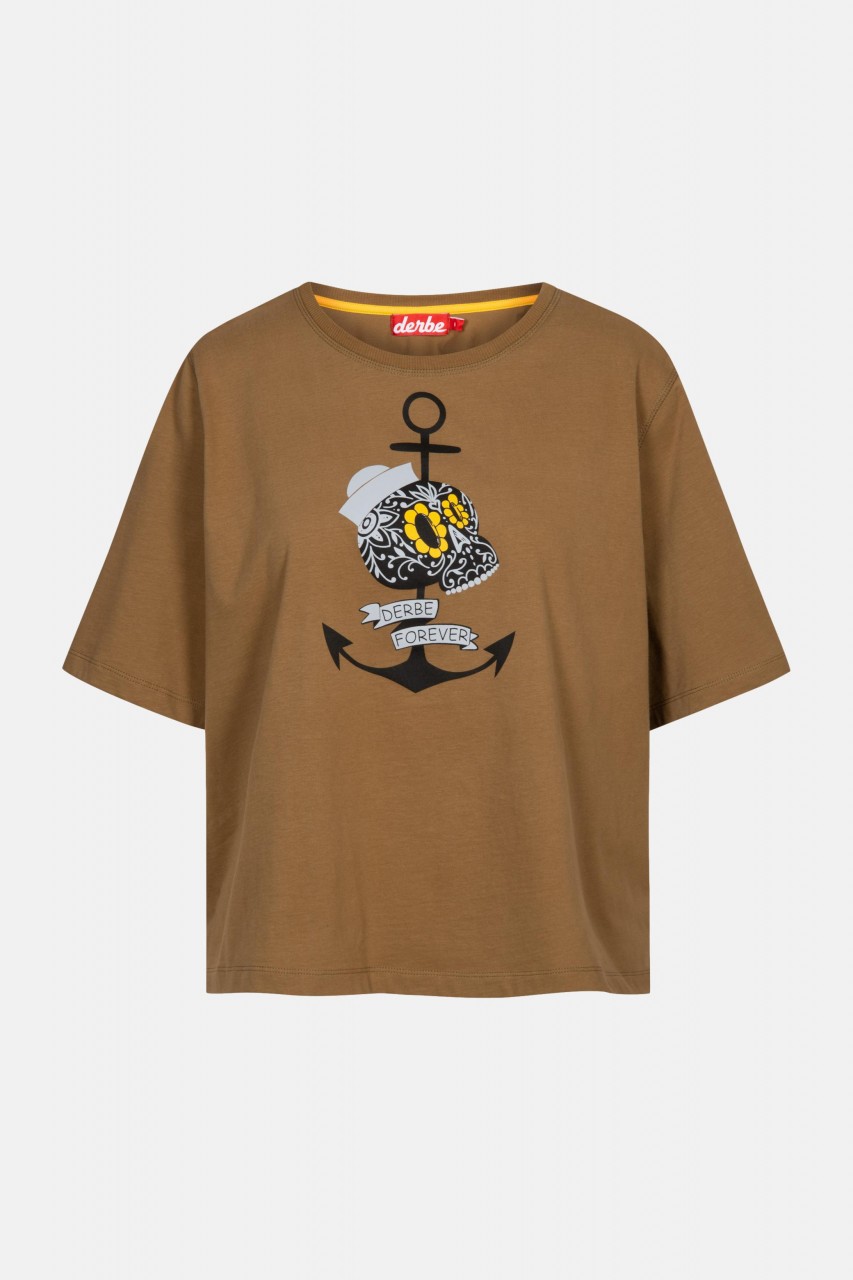Derbe Mrs Skull Damen T-Shirt Anker Schädel Otter Braun