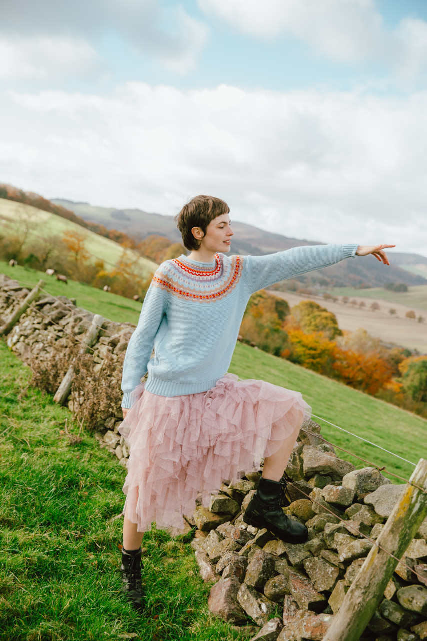 ERIBÉ Pullover Stoneybrek Damen Hellblau Orange Fairisle