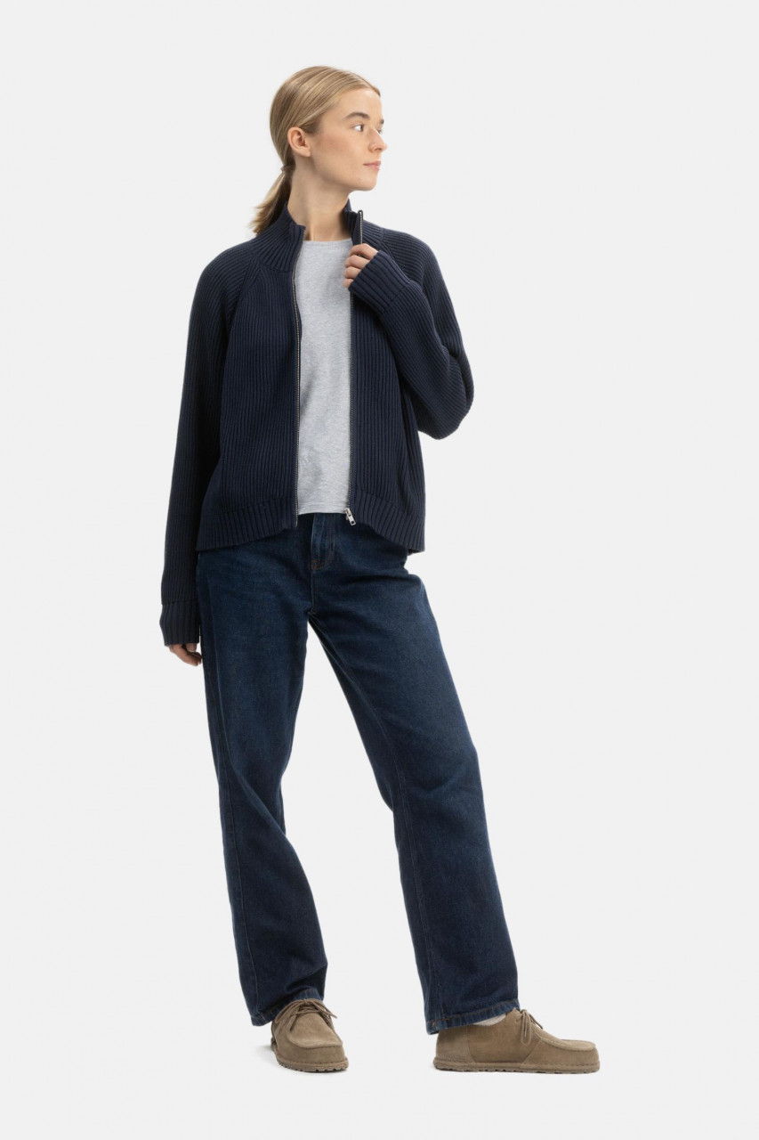 MELA Rippstrick Strickjacke KAMUKA Damen Navy Blau Baumwolle GOTS Organic